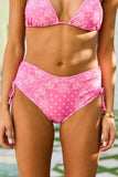 Beachside Bliss Pink Bandana High Waisted Cinched Bikini Bottom