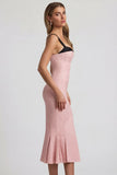 Layered Bra Detail Fishtail Midaxi Dress in Pink Polka Dot