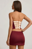Satin Bow Detail Low Rise Mini Skirt in Wine Red