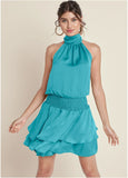 High Neck Mini Dress Aqua