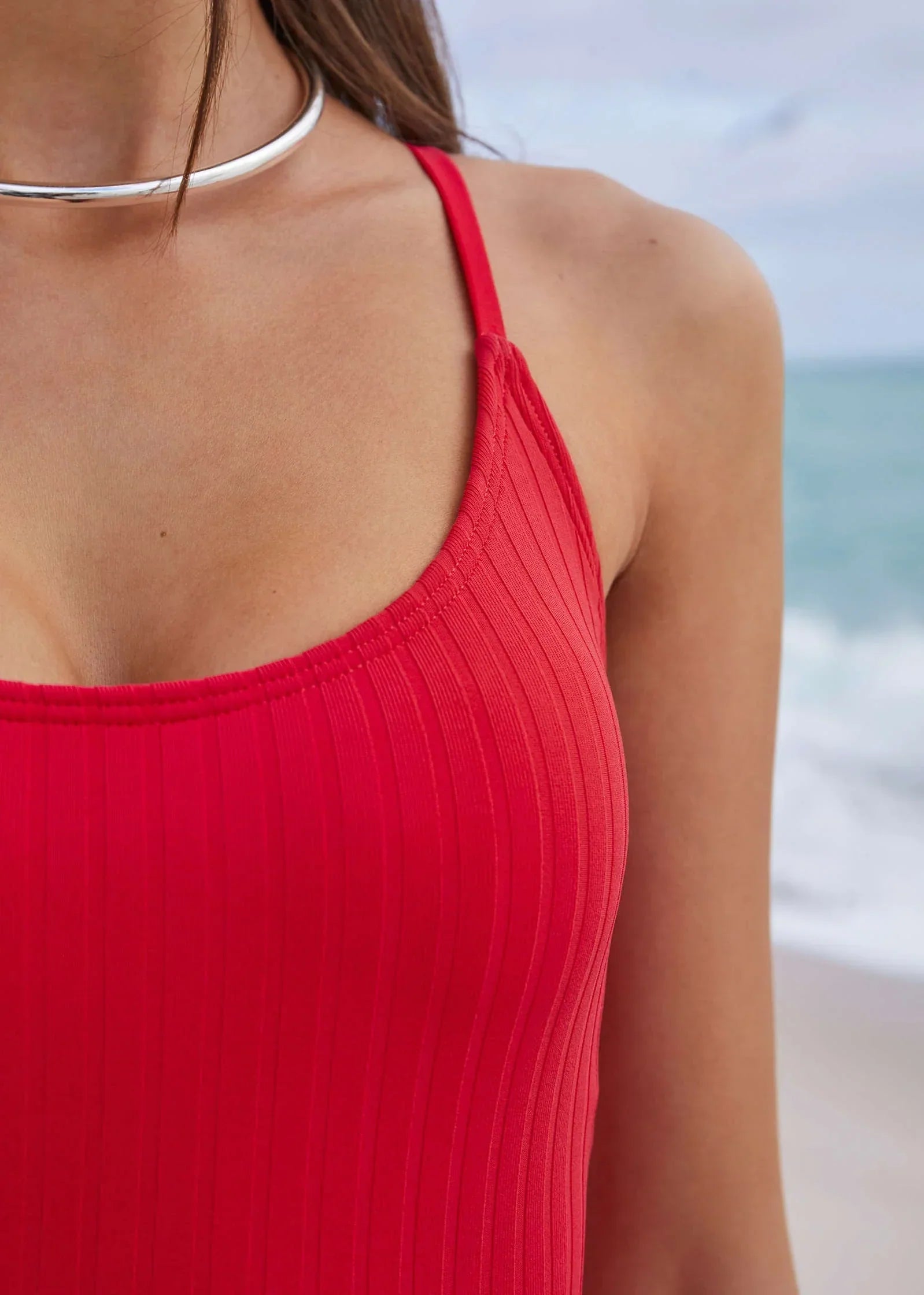Superrib Tie Back One Piece Red