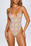 Open Back Swimsuit in Bright Multi Print
