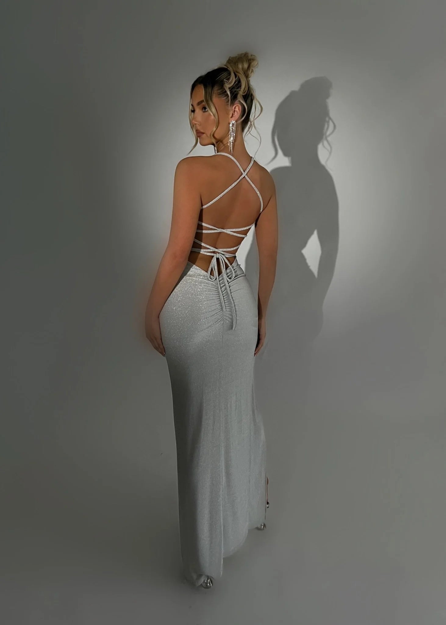 Just Tonight Lurex Maxi Dress Silver
