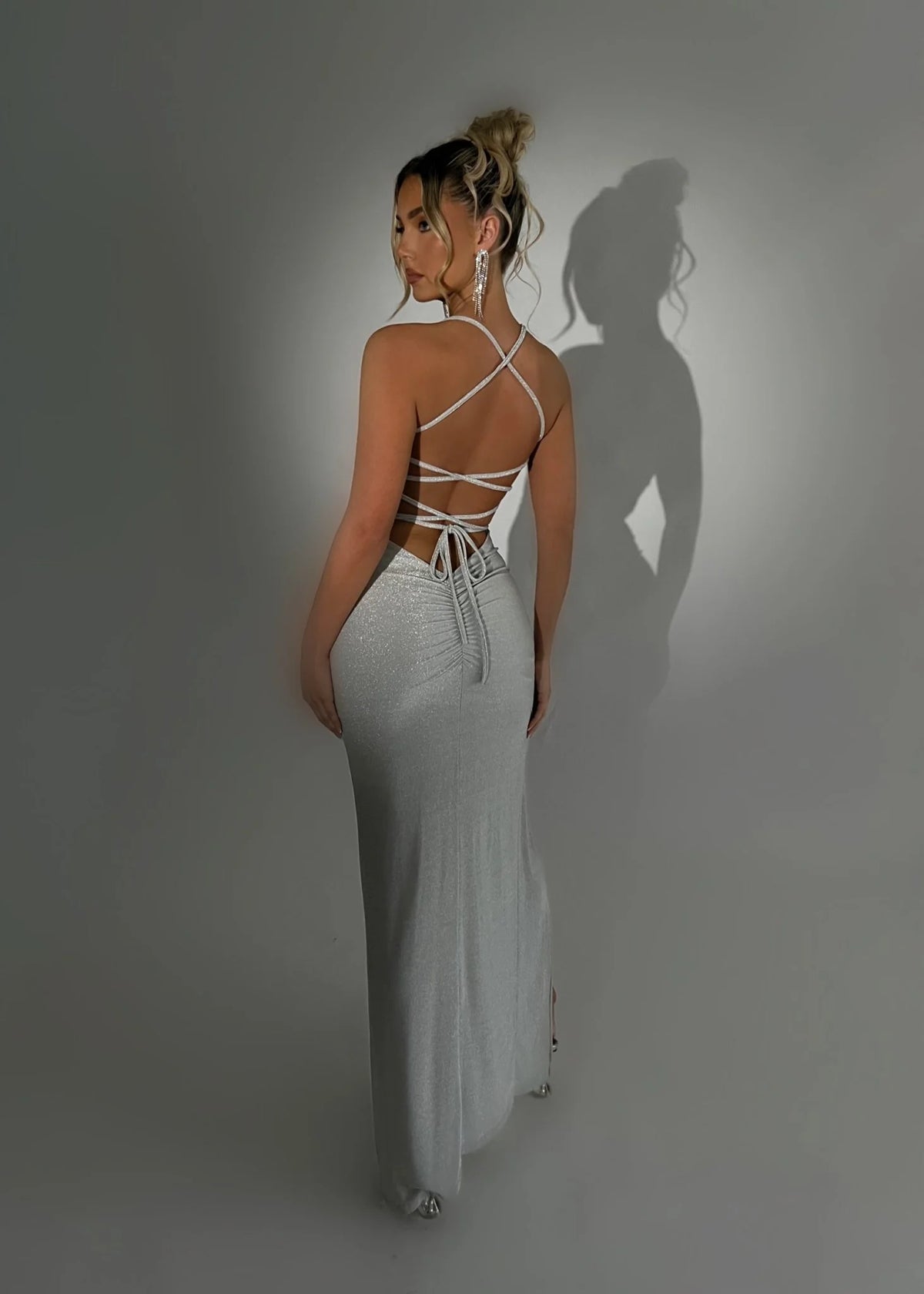 Just Tonight Lurex Maxi Dress Silver