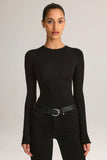 Modal Round Neck Long Sleeve Bodysuit in Black
