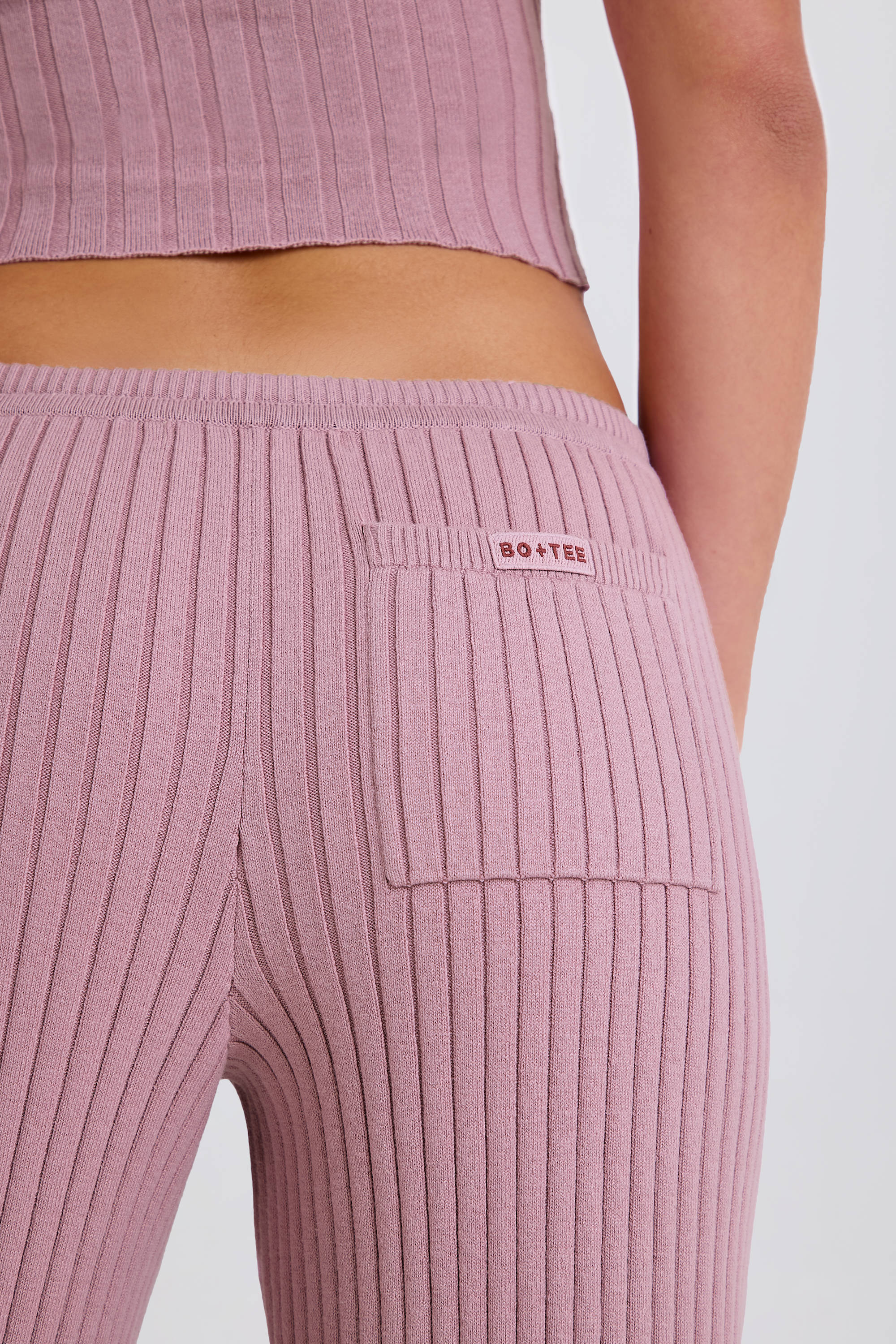 Ribbed Knit Wide Leg Joggers in Mauve