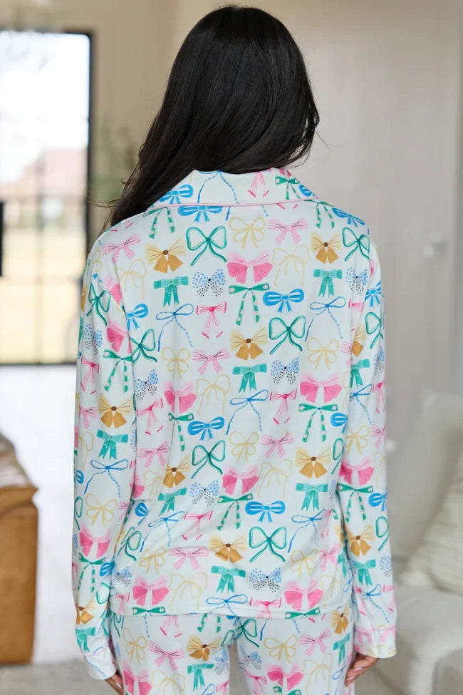 Cozy Crush Long Sleeve Pajama Top Take A Bow Multi Pastel