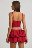 Layered Bubble Hem Mid Rise Mini Skirt in True Red