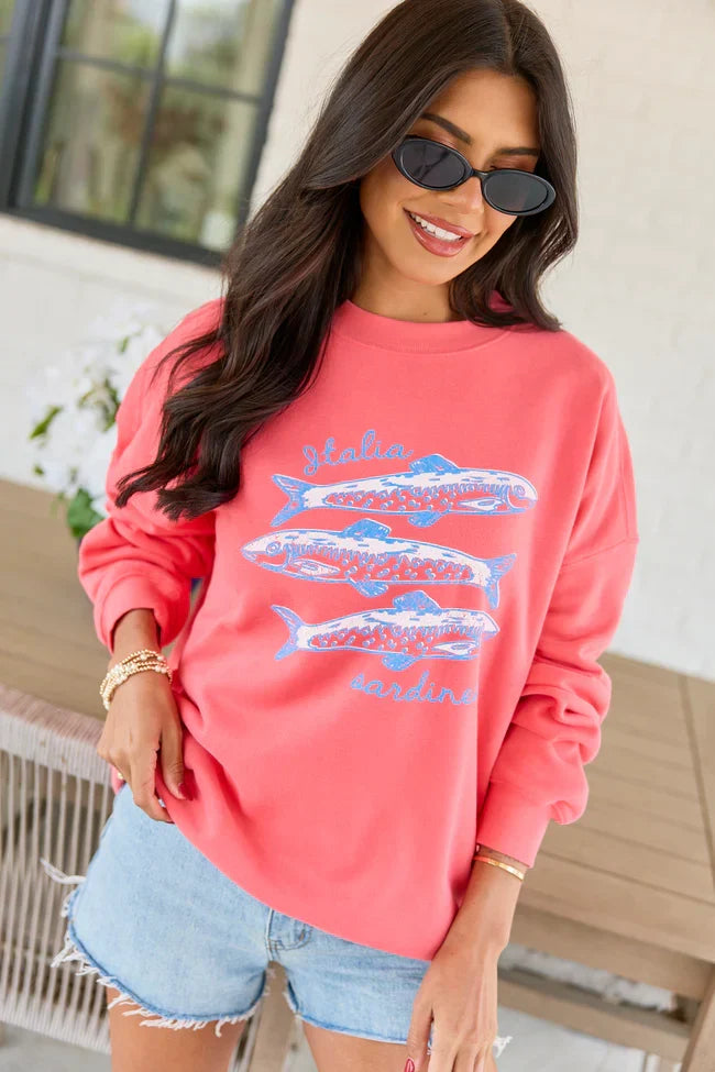 Italia Sardines Light Red Graphic Sweatshirt