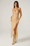 Embellished Low Back Maxi Dress in Gold