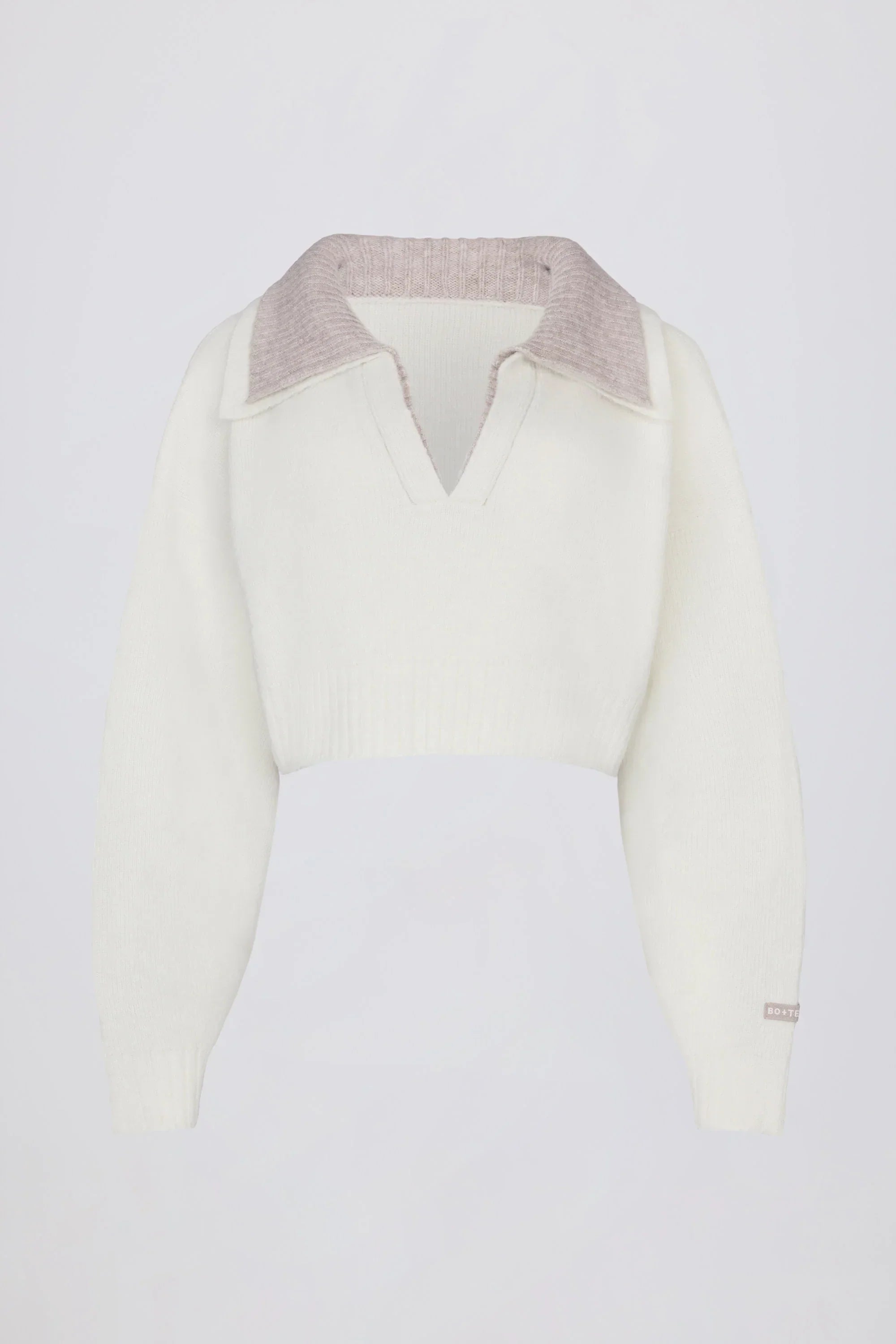 Soft Knit Layered Collar Cropped Jumper in Ivory