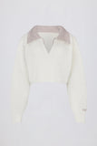 Soft Knit Layered Collar Cropped Jumper in Ivory