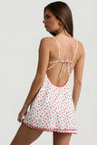 Scalloped Backless A Line Mini Dress in Cherry Print