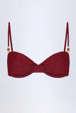 Bead Embellished Ruched Underwired Bikini Top in Dark Cherry