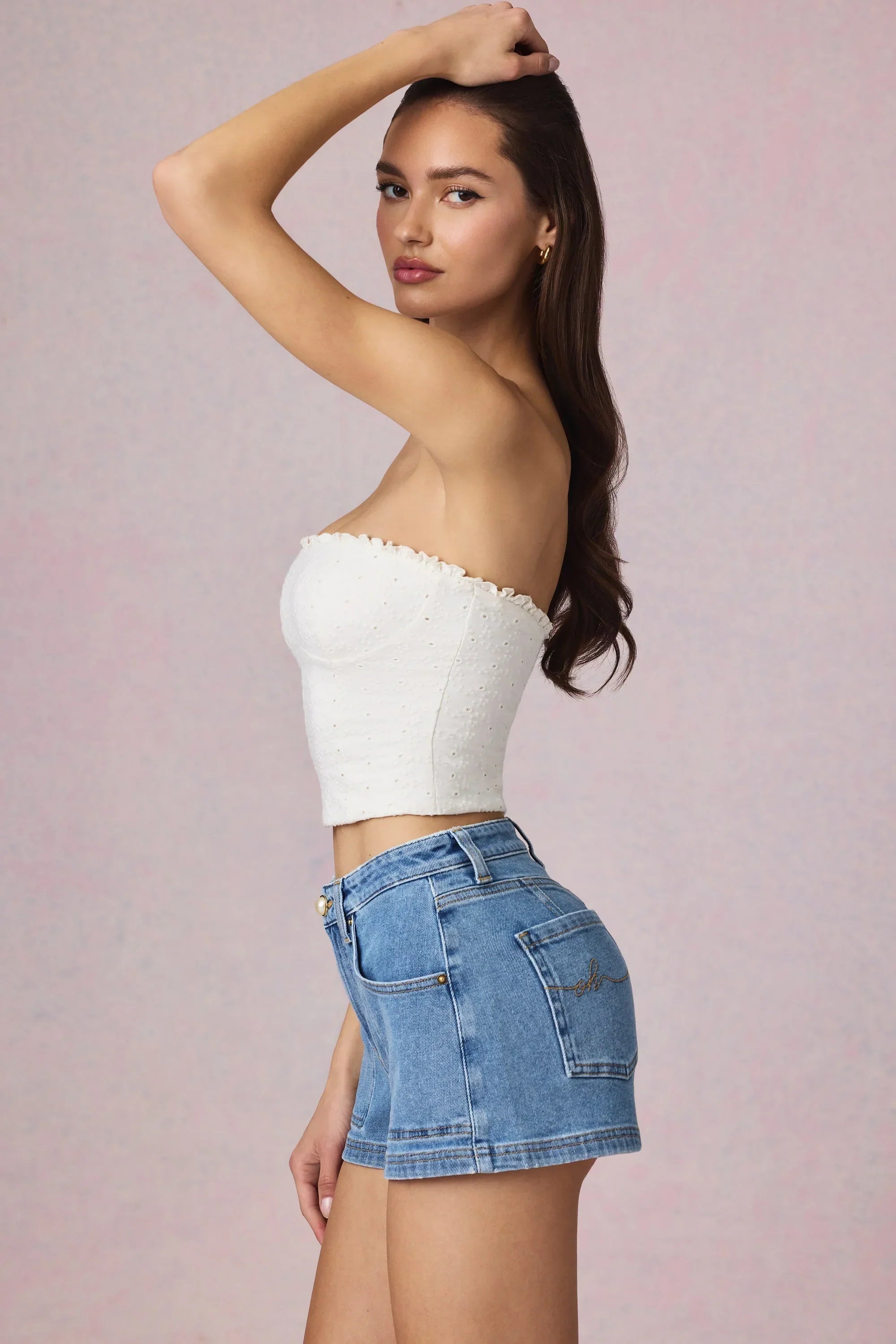 High Waist A Line Shorts in Mid Blue Wash