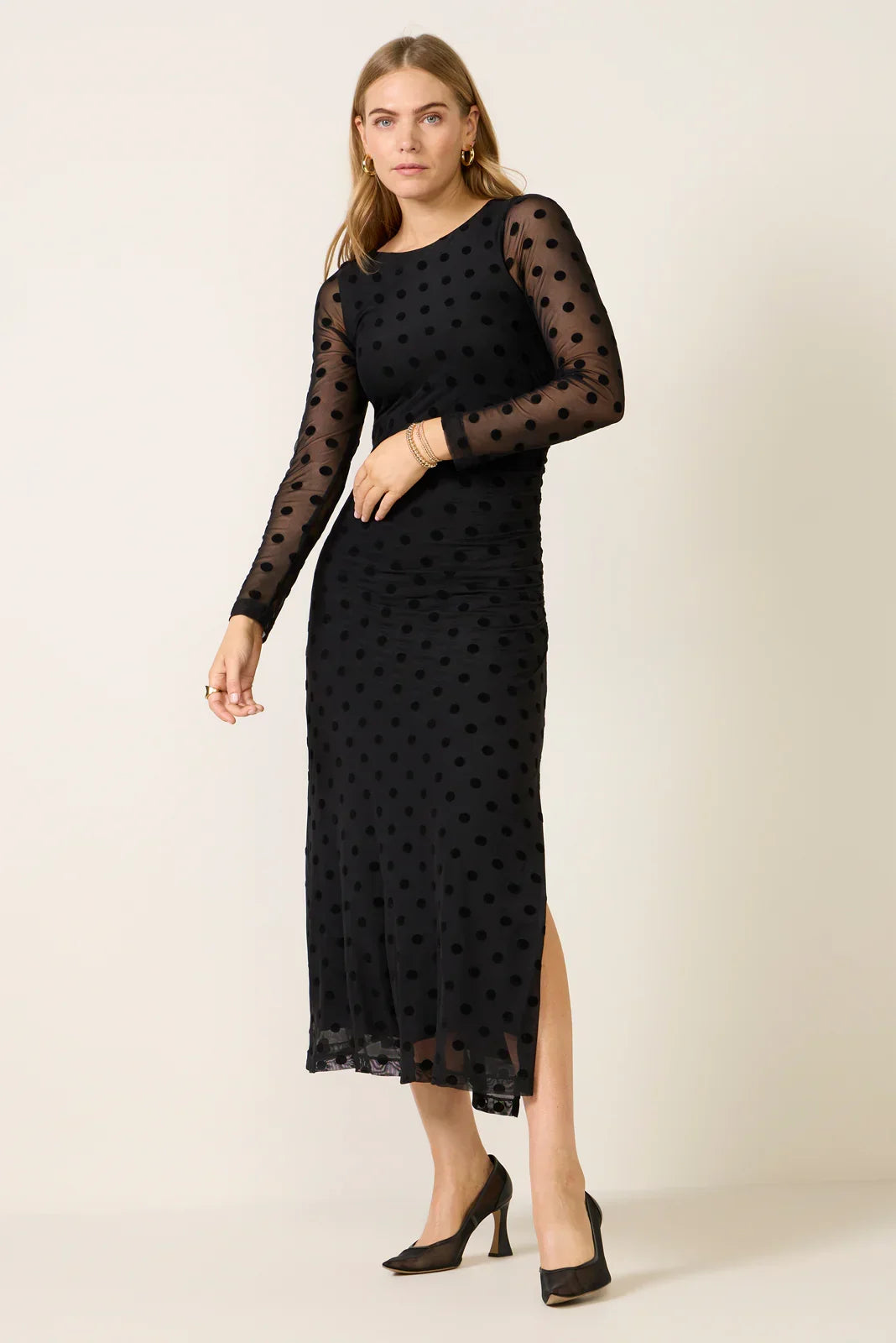 Brinley Mesh Polka Dot Midi Dress