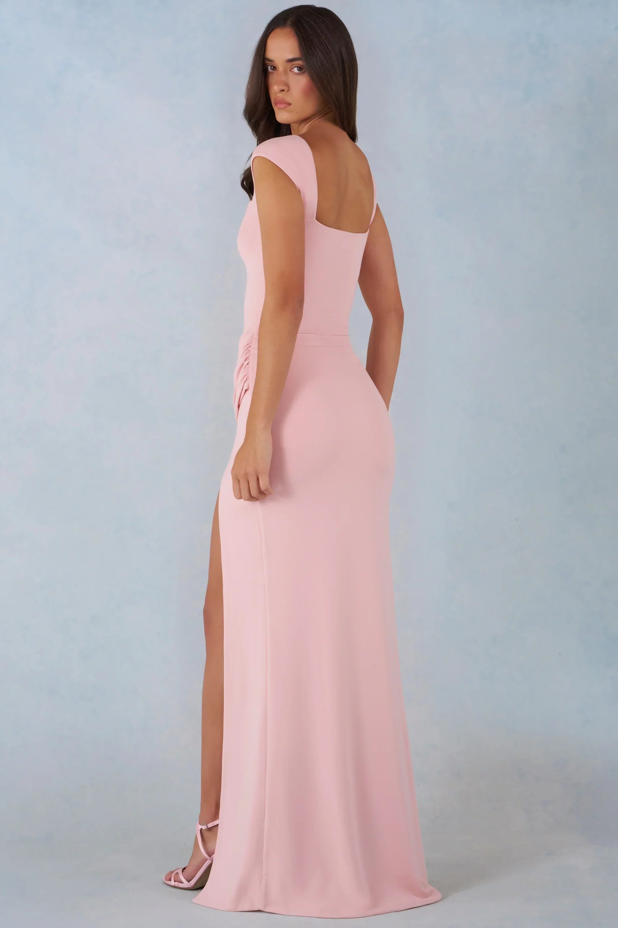 Modal Sweetheart Neck Cowl Waist Maxi Dress in Blush Pink
