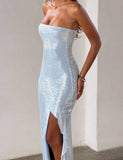 THEO SEQUIN MAXI DRESS SOFT BLUE