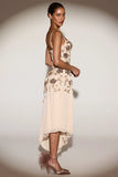 Embellished Soft Scoop Asymmetric Midaxi Dress in Gold