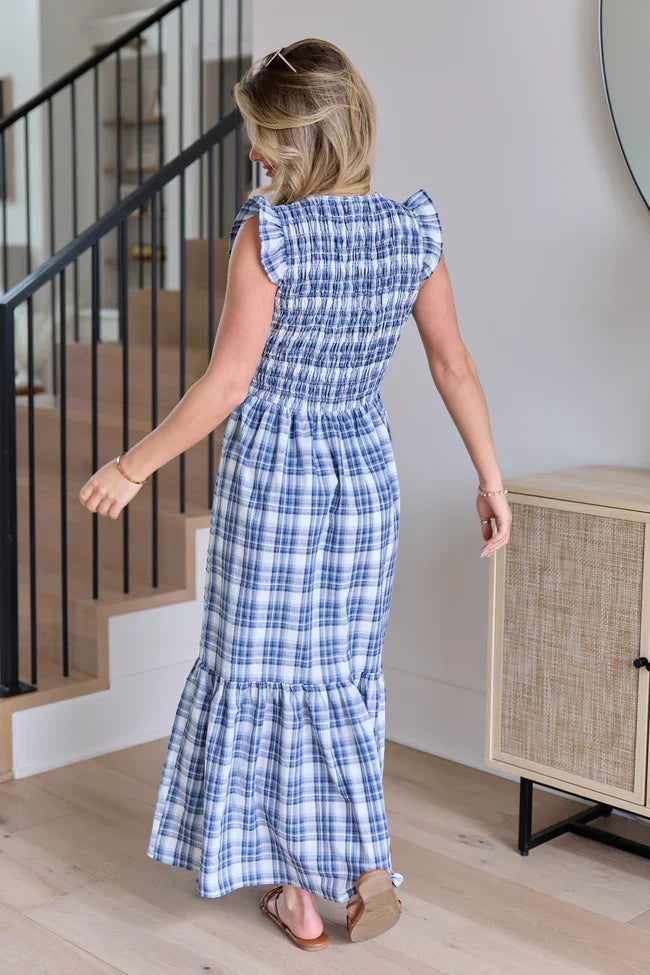 Ruth Blue Plaid Maxi Dress FINAL SALE