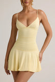 Modal Ruched A Line Mini Dress in Buttercream Yellow