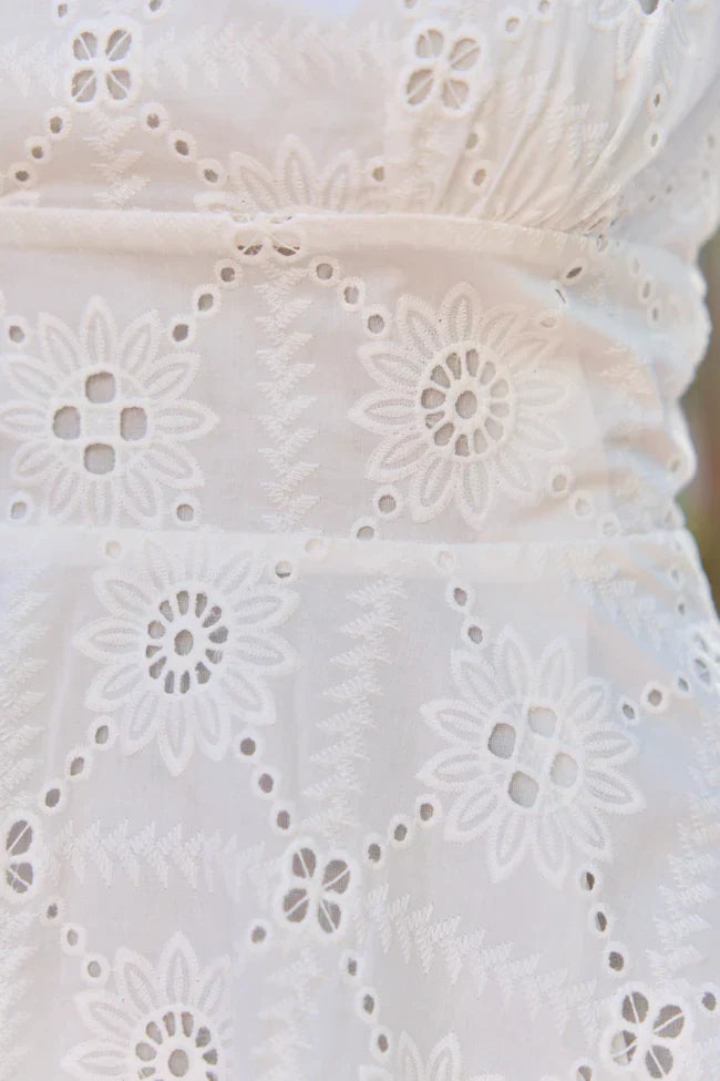 Short and Sweet White Eyelet Mini Dress