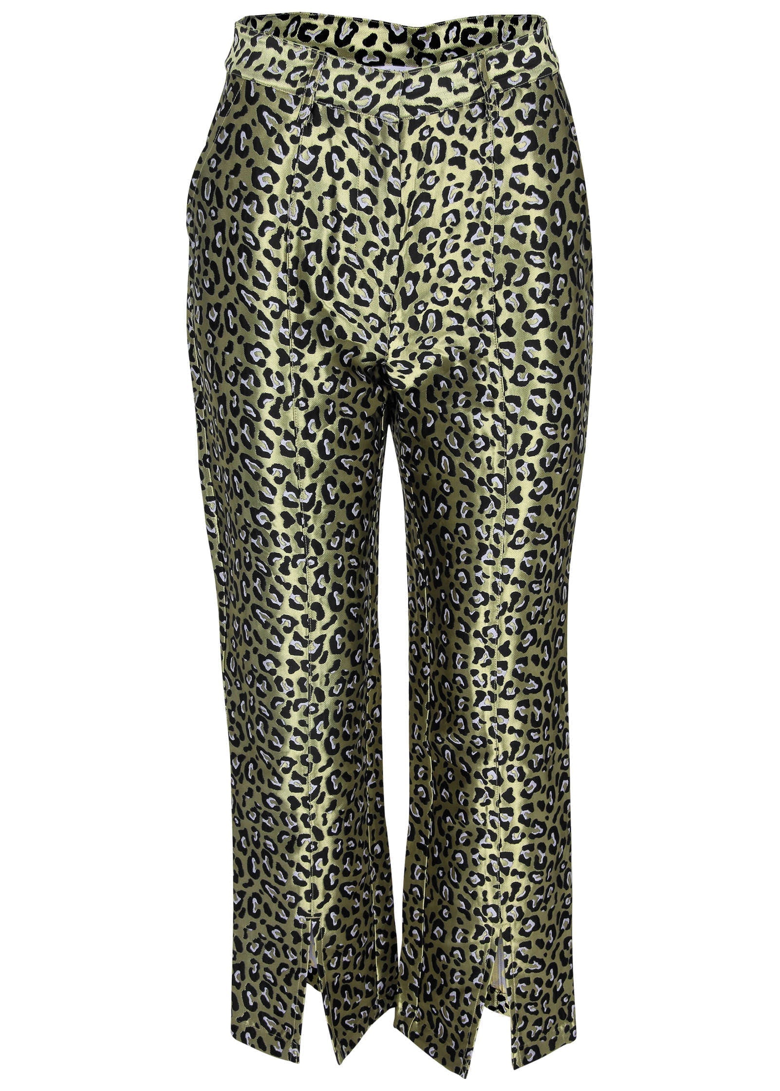 Jacquard Slit Hem Pants Black Gold