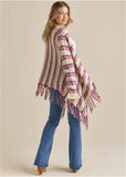 Stripe Fringe Cardigan Beige Multi