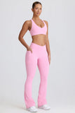 Soft Active V Waist Pocket Flared Leggings in Baby Pink