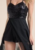 Sequin Top Overlay Romper Black
