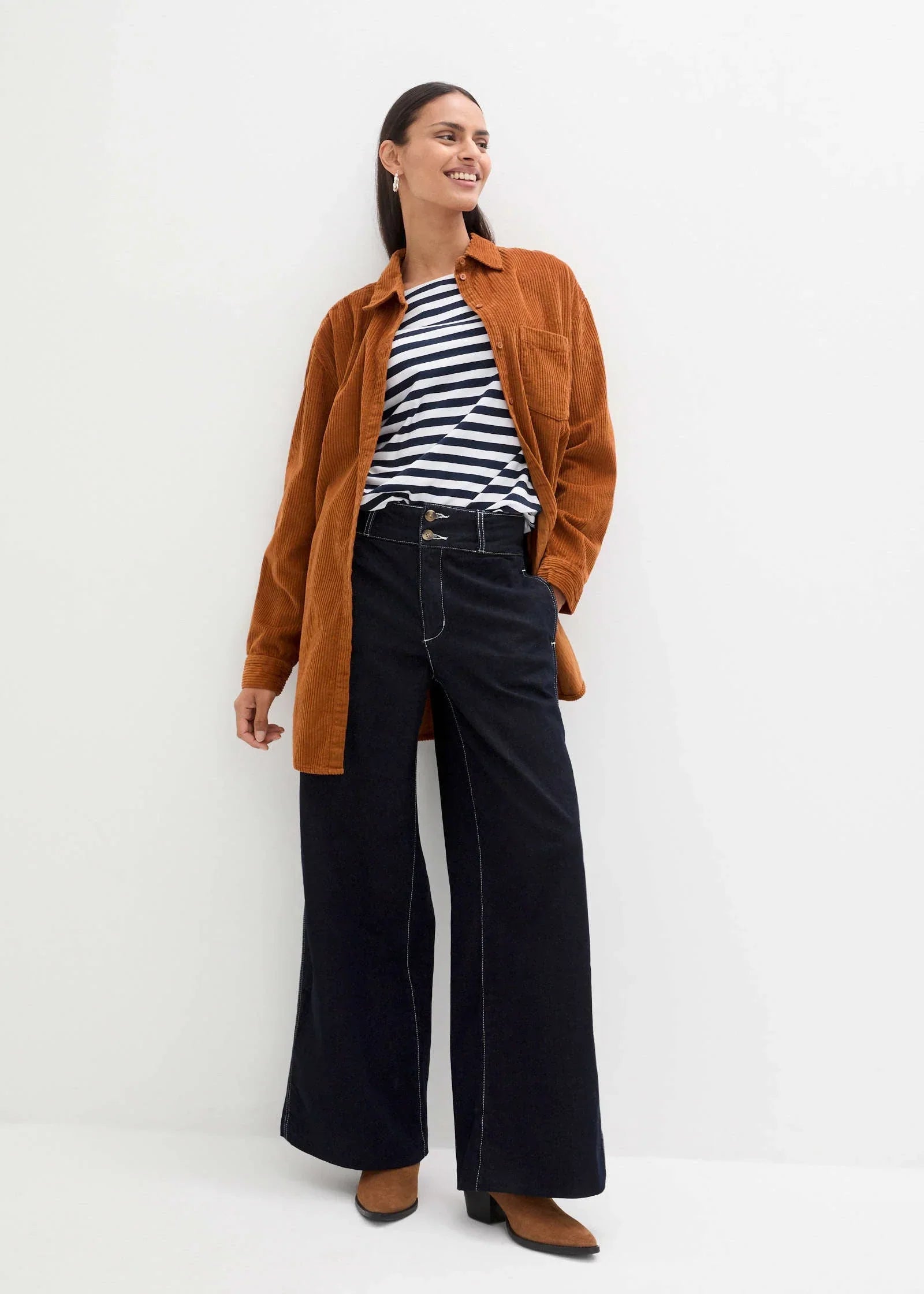 Boat Neck Striped Top White Navy Stripe