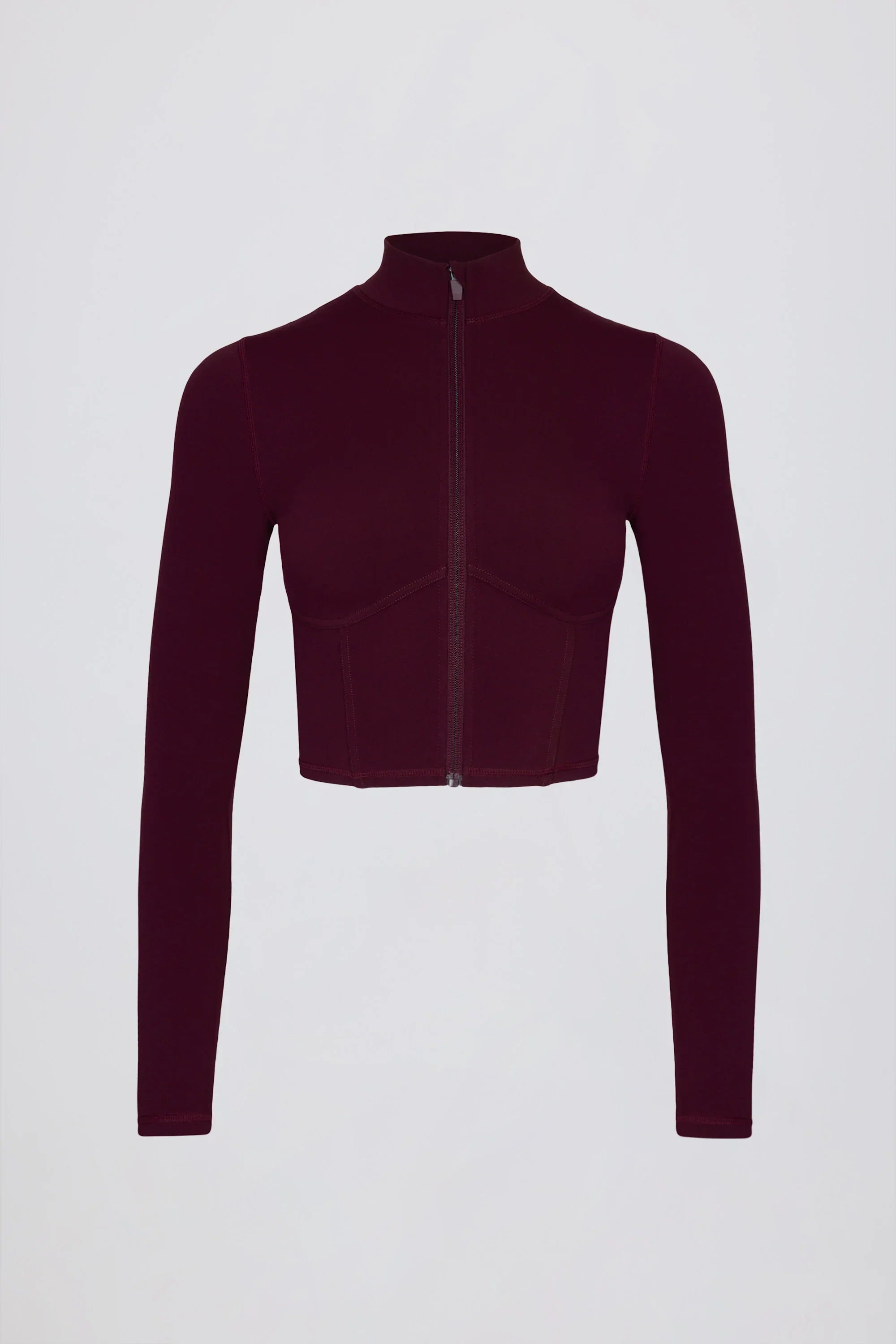 Soft Active Zip Up Cropped Jacket in Burgundy