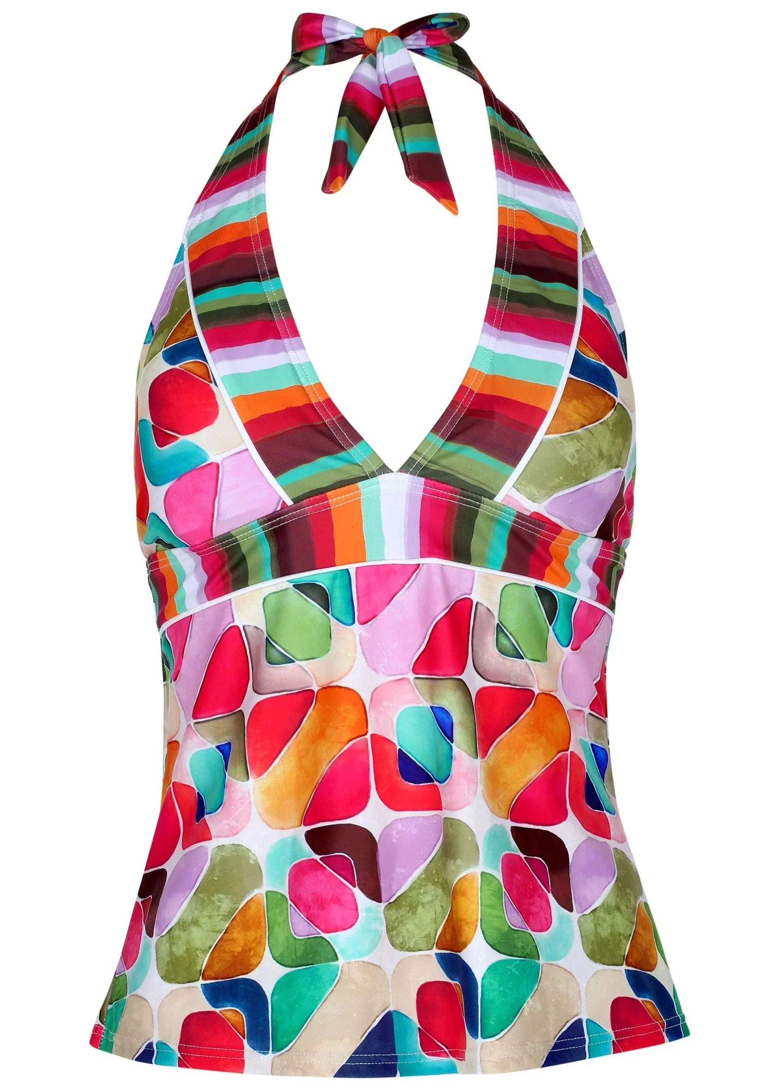 Athens Halter Tankini Top Watercolor Geo Combo