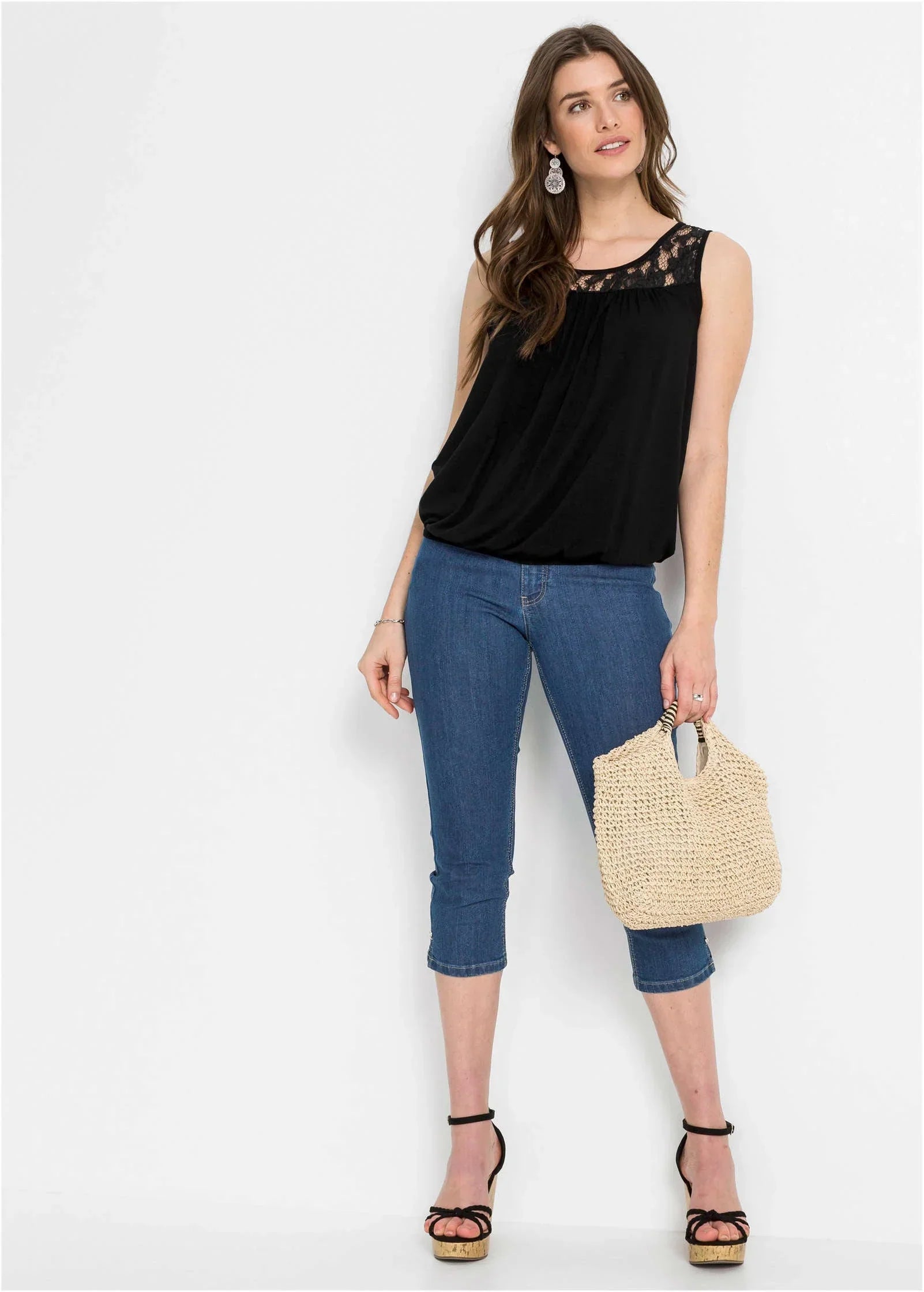 Lace Yoke Top Black