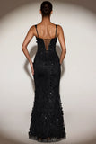 Embellished Appliqué Soft Scoop Corset Gown in Black