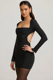 Pearl Detail Cut Out Mini Dress in Black