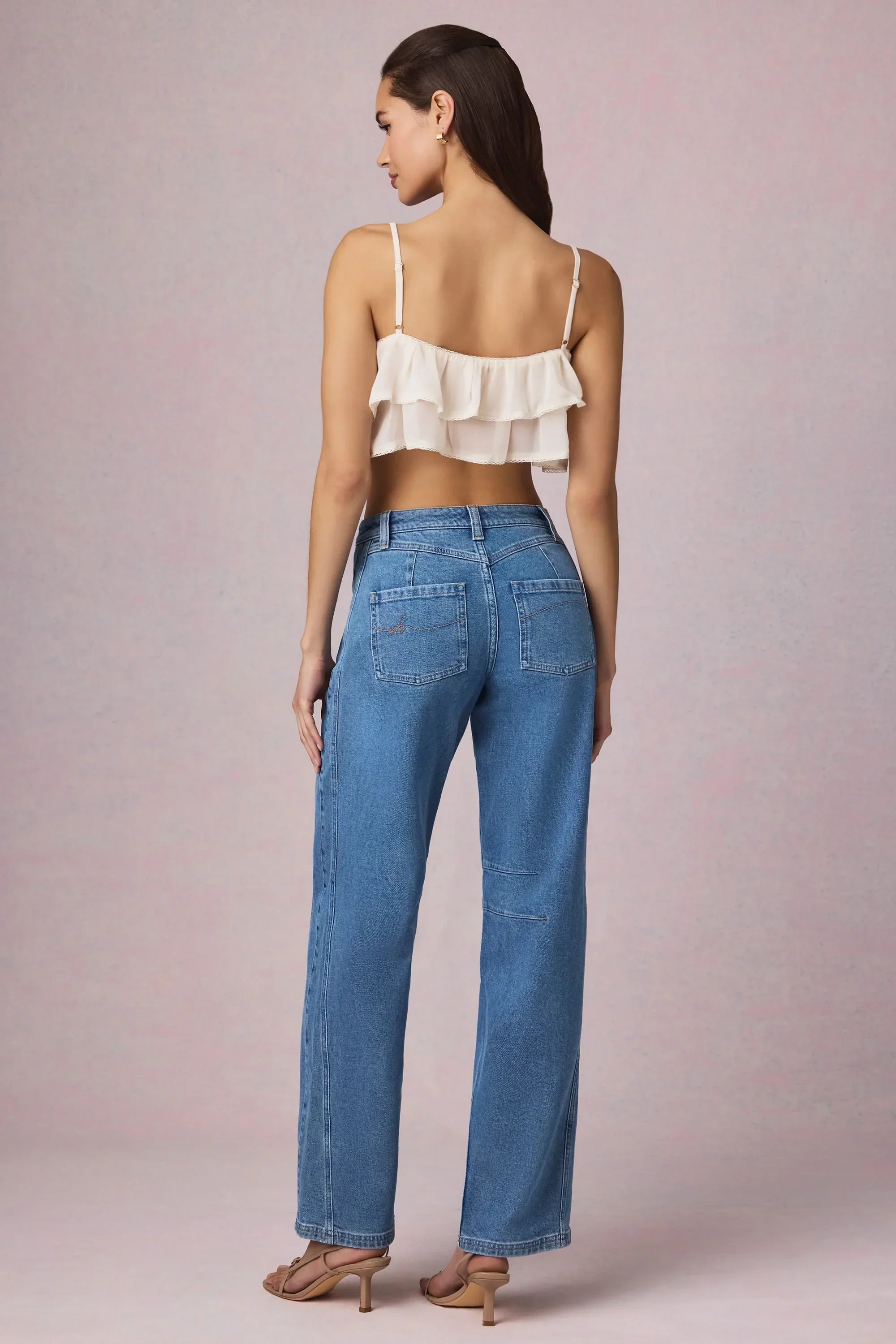 Mid Rise Barrel Leg Jeans in Mid Blue Wash