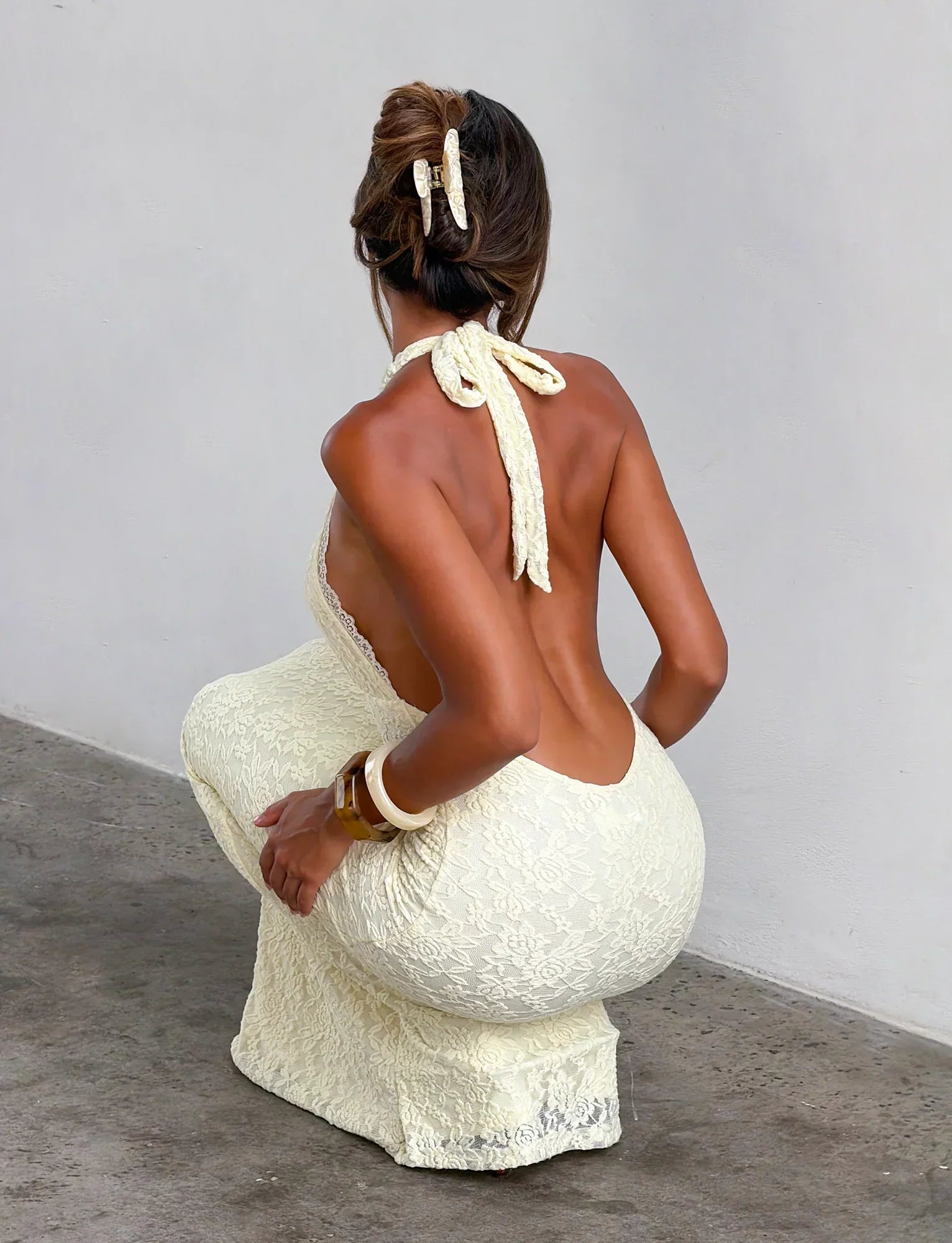 MAVEN LACE MAXI DRESS PASTEL YELLOW