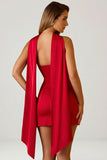Scarf Detail Strapless A Line Mini Dress in Scarlet Red