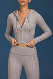 Cable Knit Zip Up Hoodie in Grey Marl