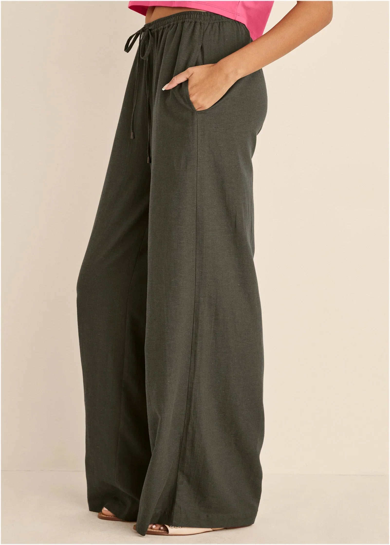 Linen Wide Leg Pants Olive
