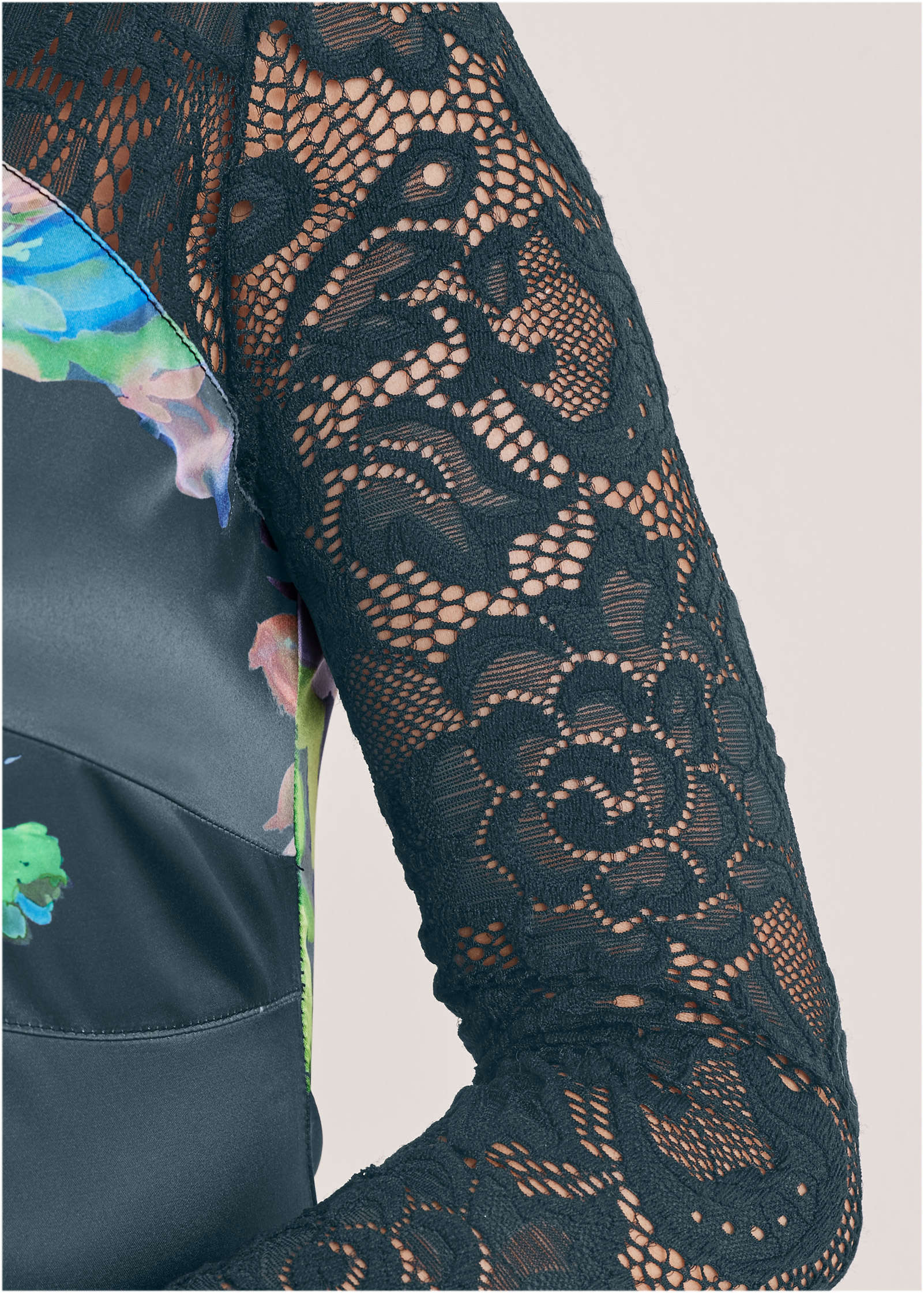 Lace Sleeve Printed Top Midnight Garden