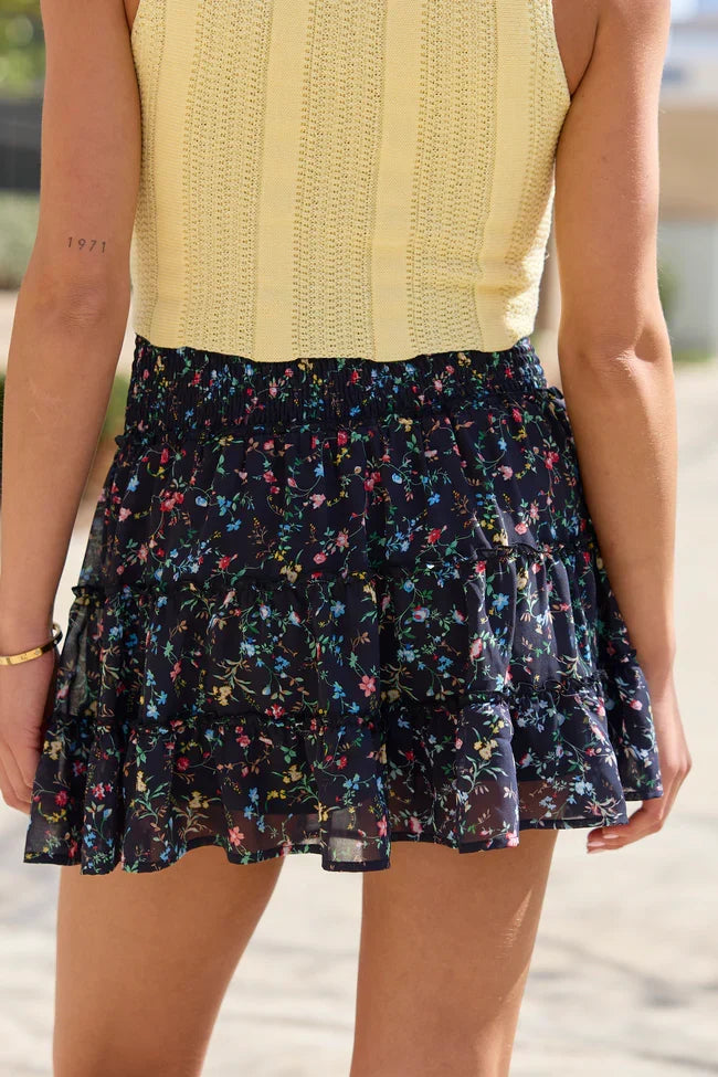 Through The Garden Black Multi Floral Skort
