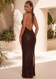 All The Right Reasons Sequin Backless Maxi Dress Brown