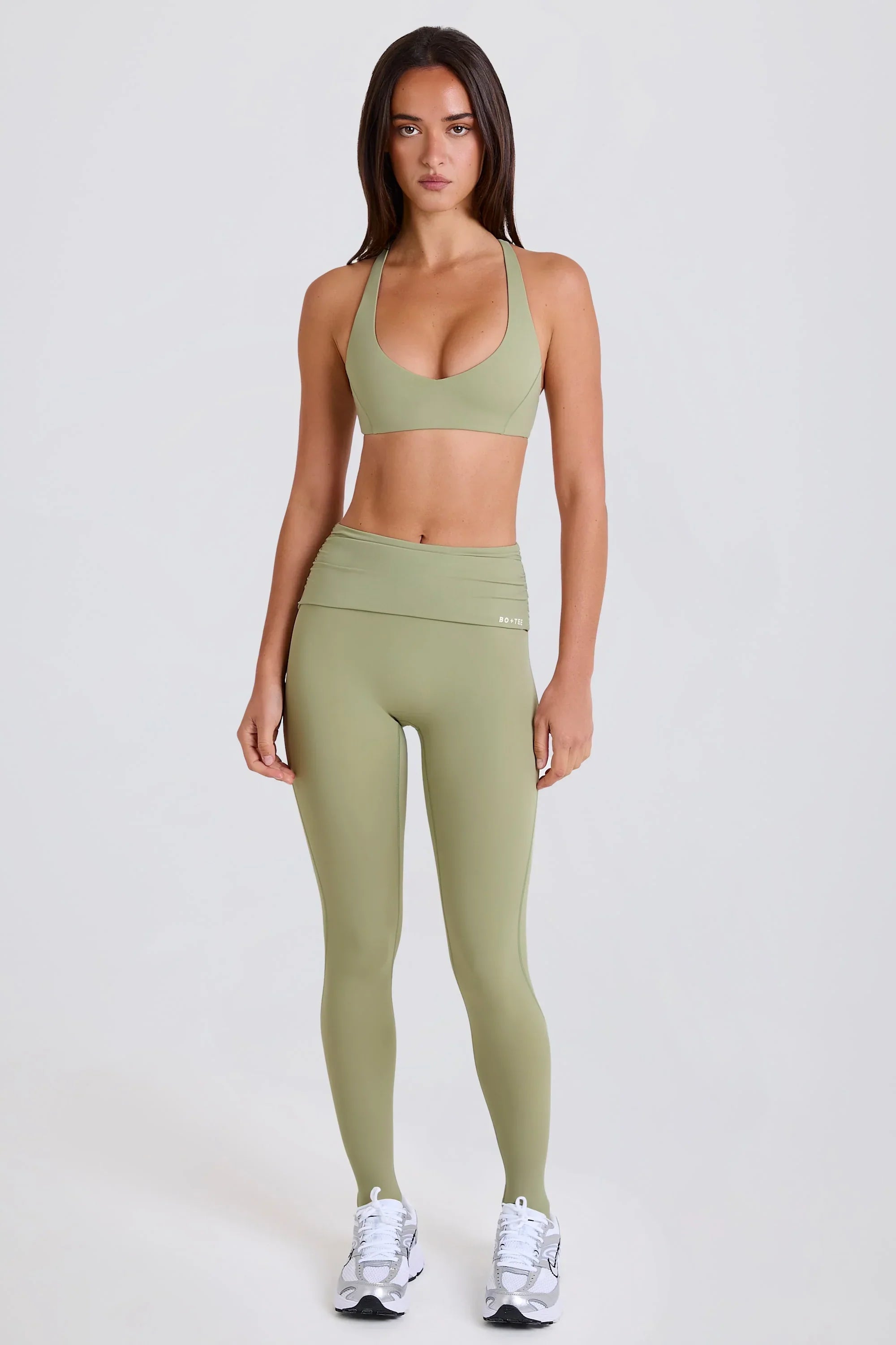 Foldover Mid Rise Stirrup Leggings in Matcha