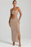 Embellished Cut Out Bandeau Maxi Dress in Honey