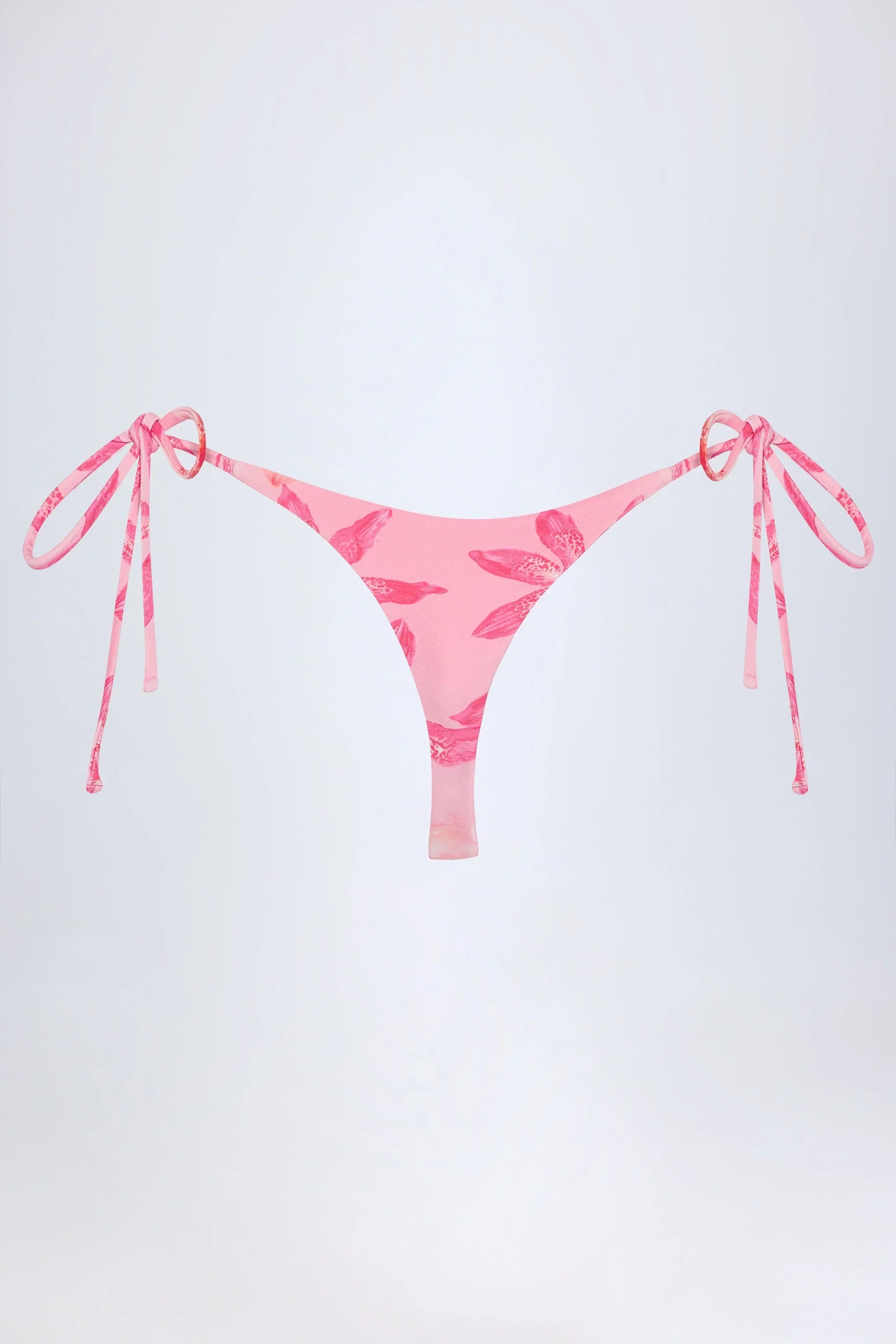 Side Tie Thong Bikini Bottoms in Pink Orchid Print