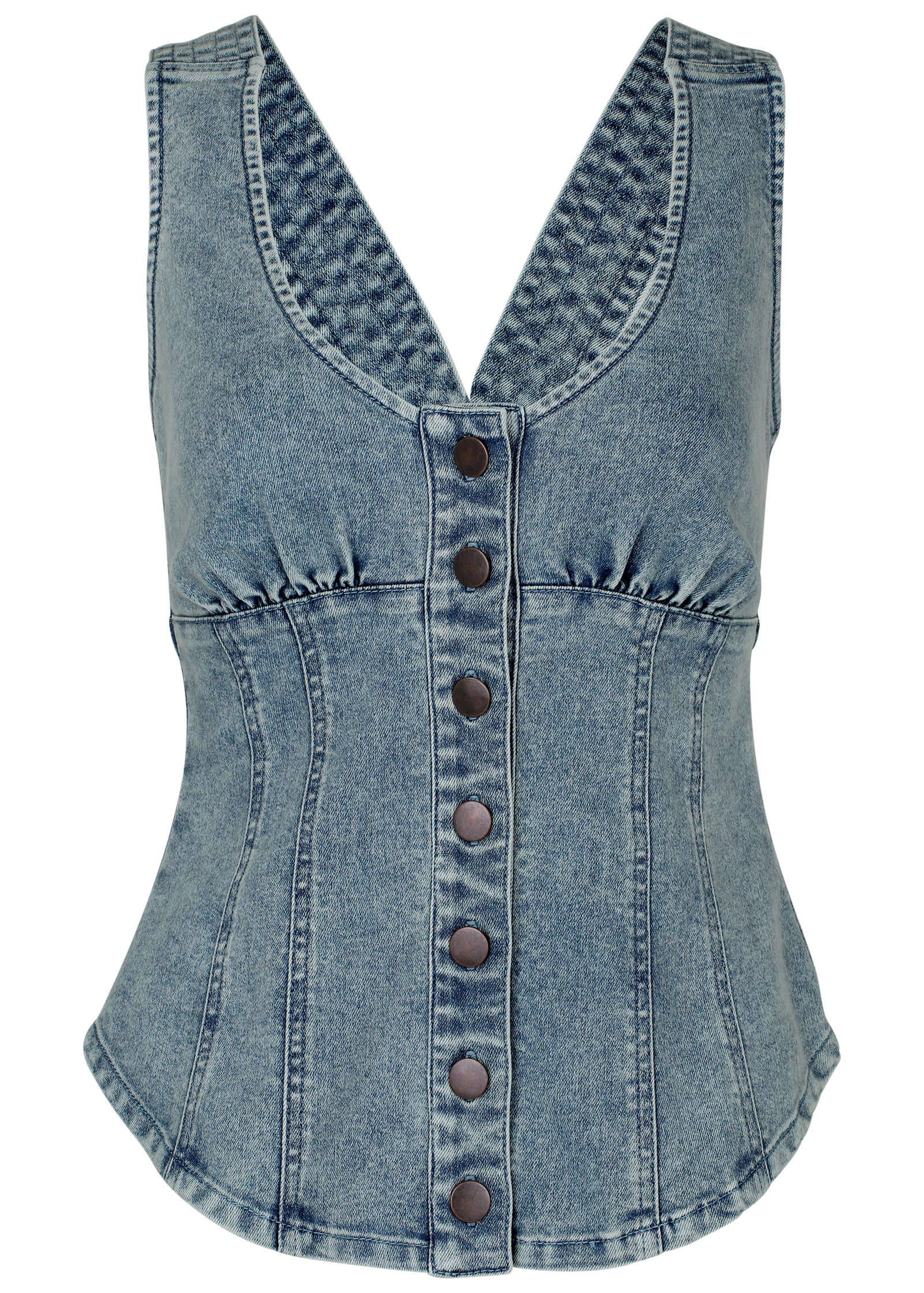 Denim Button Front Top Light Wash