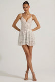 Embellished Ruffled Tiered Mini Dress in White