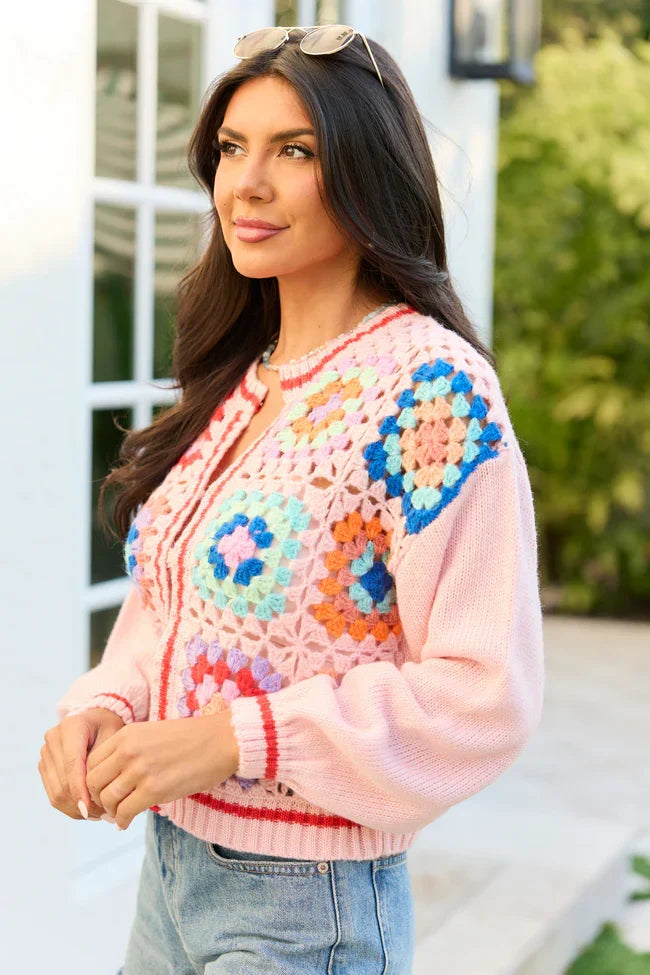 Emmie Pink Crochet Open Cardigan SALE